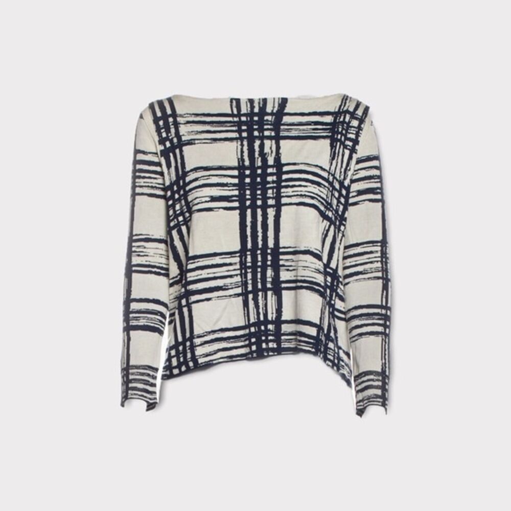 Balenciaga cream and blue plaid 100% Silk Sweater top Size 6‎ - Picture 3 of 4